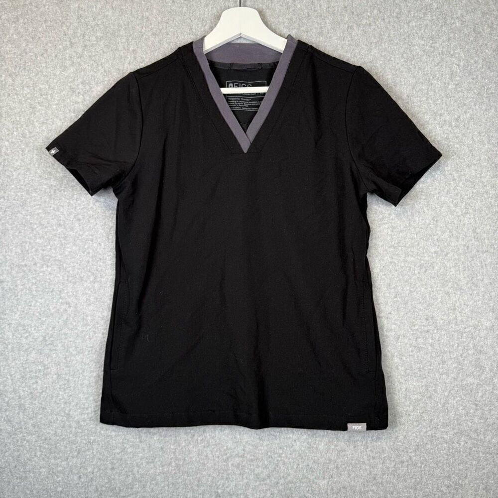 Figs Womens Size XS Technical Collection Scrub Top Black Short Sleeve V Neck